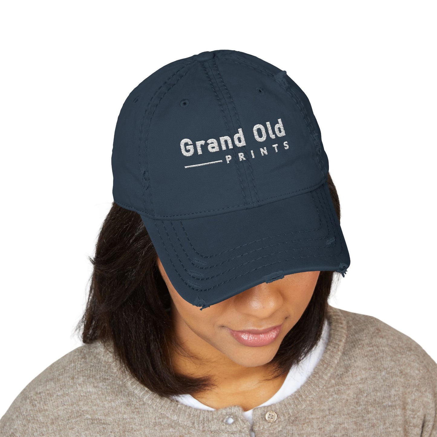 Grand Old Prints - White Text | Distressed Dad Hat
