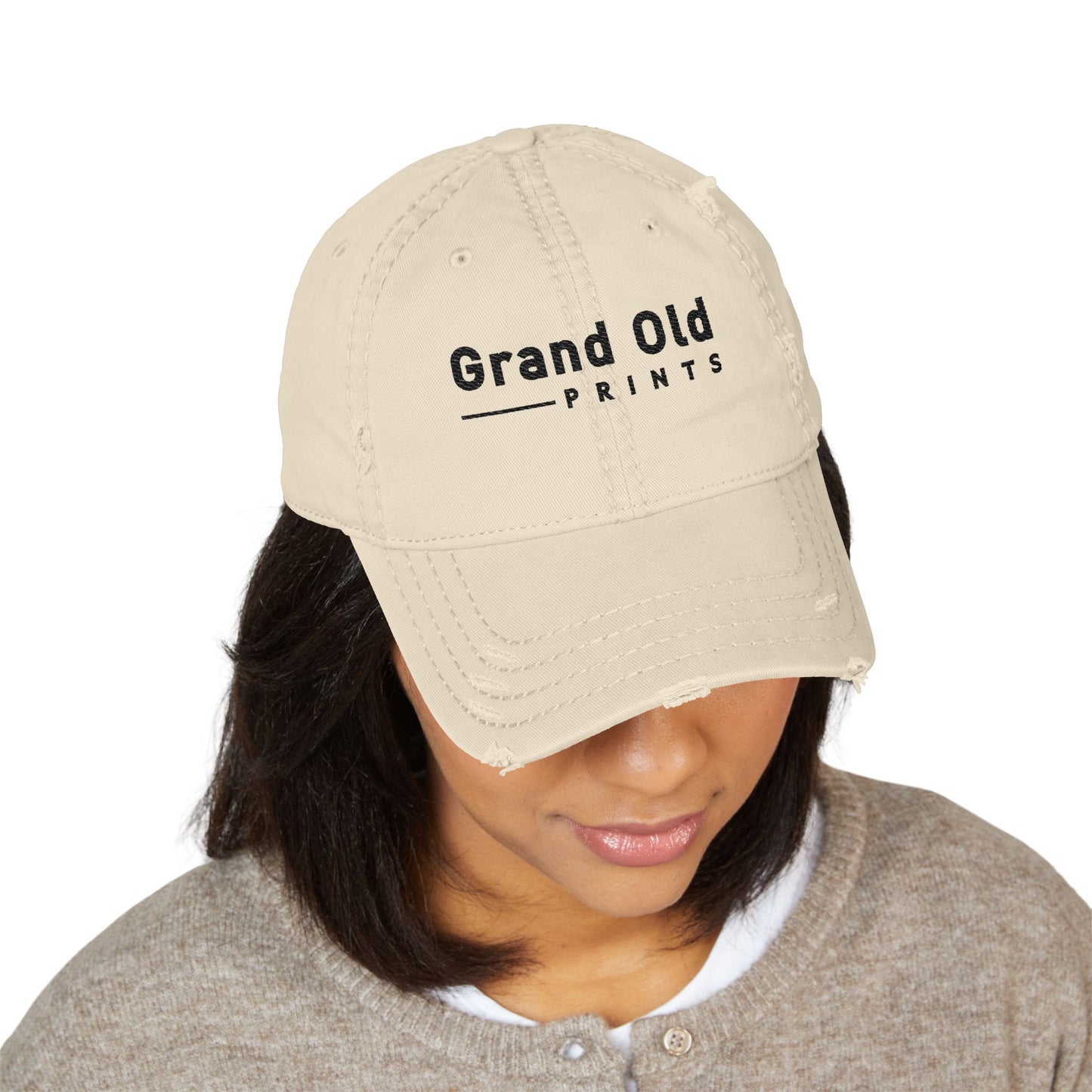 Grand Old Prints - Black Text | Distressed Dad Hat