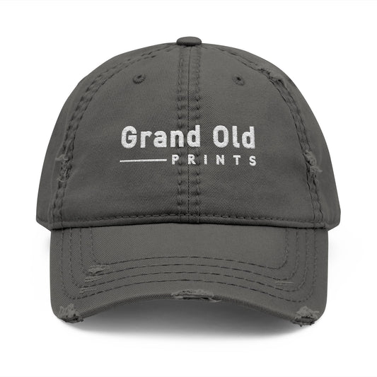 Grand Old Prints - White Text | Distressed Dad Hat