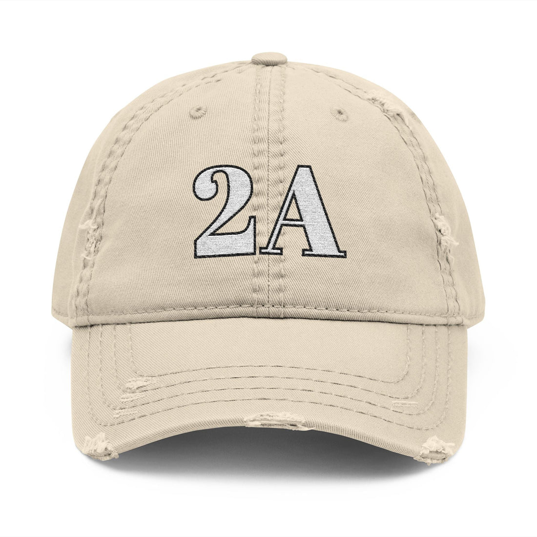 2A Distressed Dad Hat - Cream colored distressed dad hat with "2A" in bold white letters