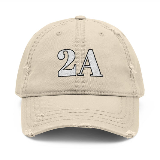 2A Distressed Dad Hat - Cream colored distressed dad hat with "2A" in bold white letters
