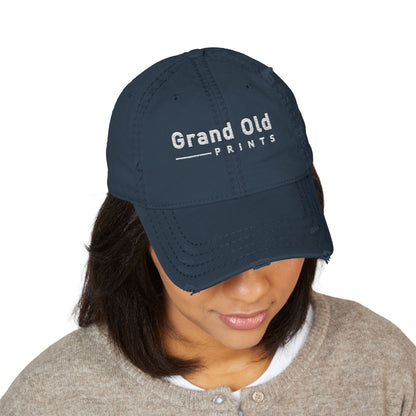 Grand Old Prints - White Text | Distressed Dad Hat
