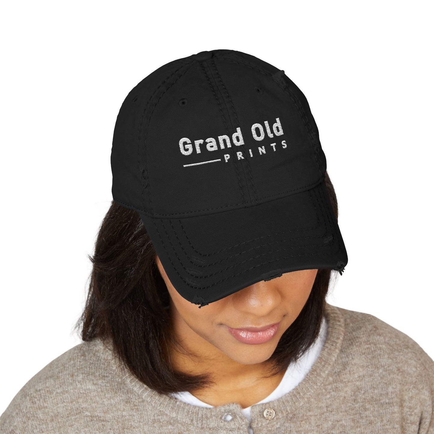 Grand Old Prints - White Text | Distressed Dad Hat